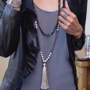 Hematite Pearl Tassel Necklace 38" Grace & Heart